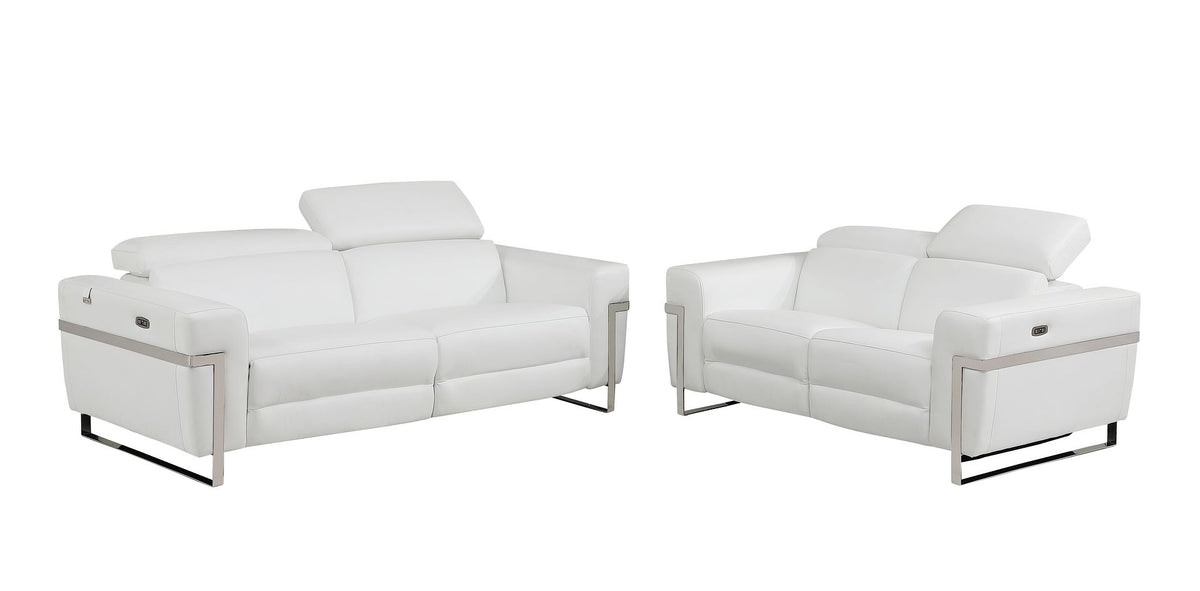 990 Divanitalia Power Reclining 2-Piece Sofa Set with Power Headrest in Top-grain Italian Leather - White - SKU 990-WHITE-2PC - view 2