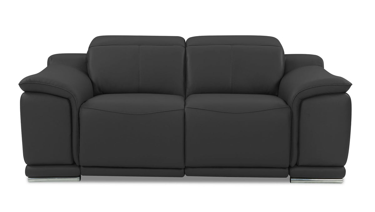 9762 Divanitalia Top Grain Italian Leather Power Reclining Loveseat with Adjustable Headrests - Dark Grey - SKU 9762-PWR-L-DARK GRAY