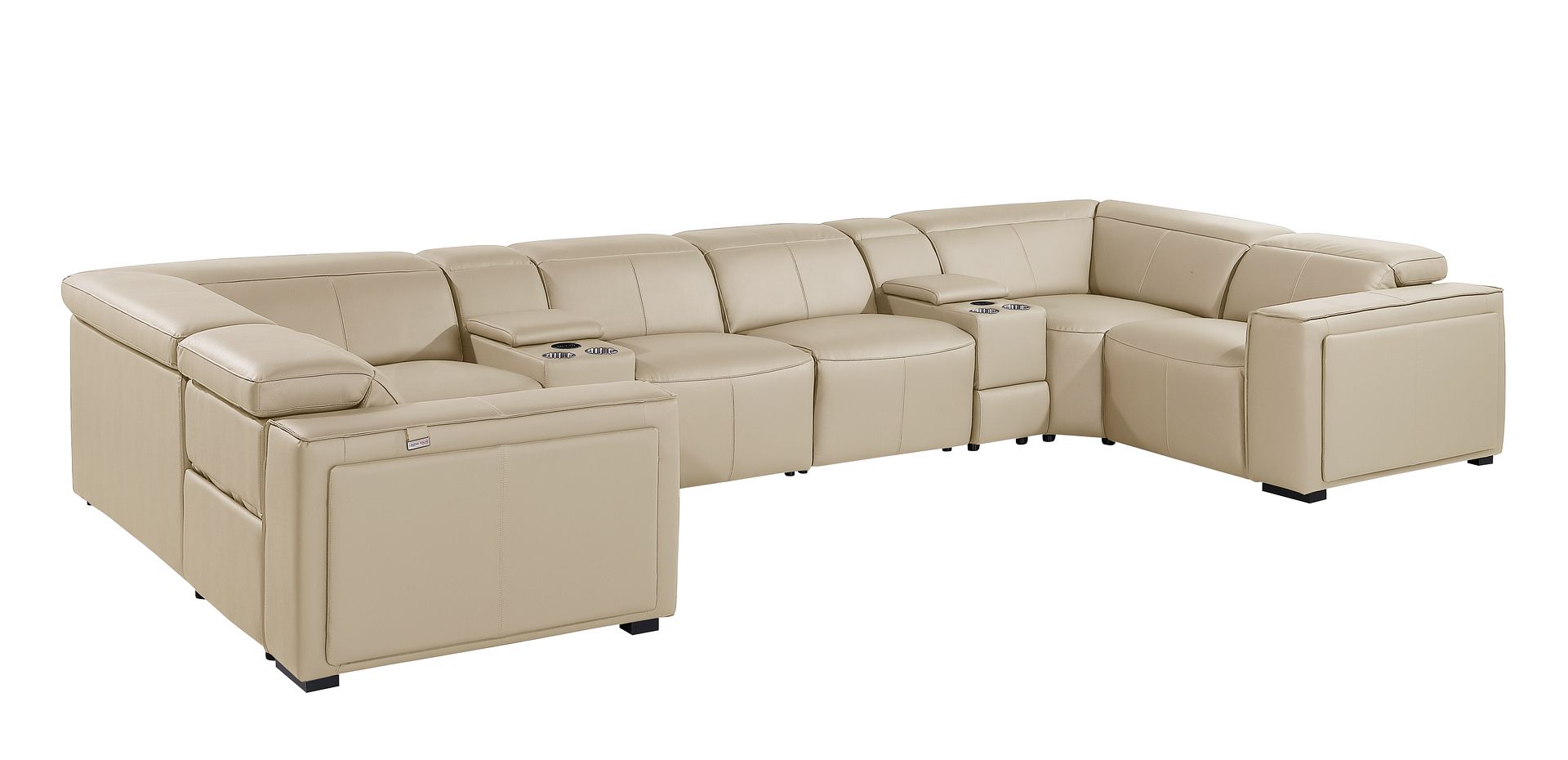 1224 Divanitalia 8-Piece U-Shaped Sectional Sofa in Top Grain Italian Leather with 4 Power Recliners & Power Headrests