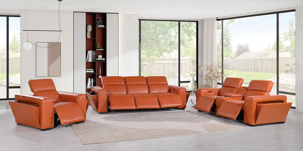 1224 Divanitalia 7-Piece Modular Power Reclining Sofa, Loveseat & Chair Set in Top Grain Italian Leather with 6 Power Recliners & Power Headrests - Camel - SKU 1224-CAMEL-7.6-HT-3PC - view 2
