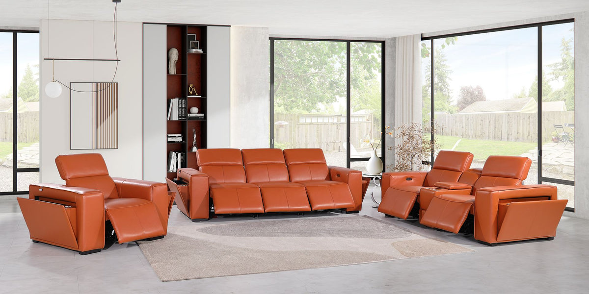 1224 Divanitalia 7-Piece Modular Power Reclining Sofa, Loveseat & Chair Set in Top Grain Italian Leather with 6 Power Recliners & Power Headrests - Camel - SKU 1224-CAMEL-7.6-HT-3PC - view 2