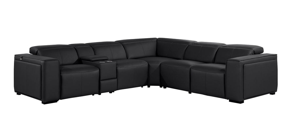 1224 Divanitalia 6-Piece L-Shaped Sectional Sofa in Top Grain Italian Leather with 3 Power Recliners & Power Headrests