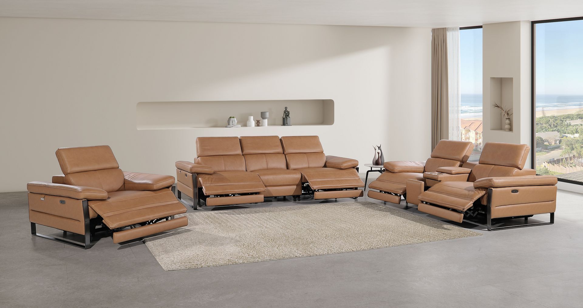 1246 Divanitalia Modular Power Dual Reclining Sofa, Loveseat, and Chair Set with Power Headrests - Top Grain Italian Leather
