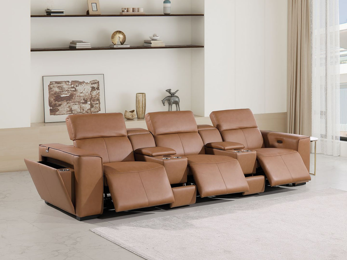 1224 Divanitalia 5-Piece Modular Power Reclining Sofa in Top Grain Italian Leather with 3 Power Recliners & Power Headrests - Cognac - SKU 1224-COGNAC-5.3-HT - view 2