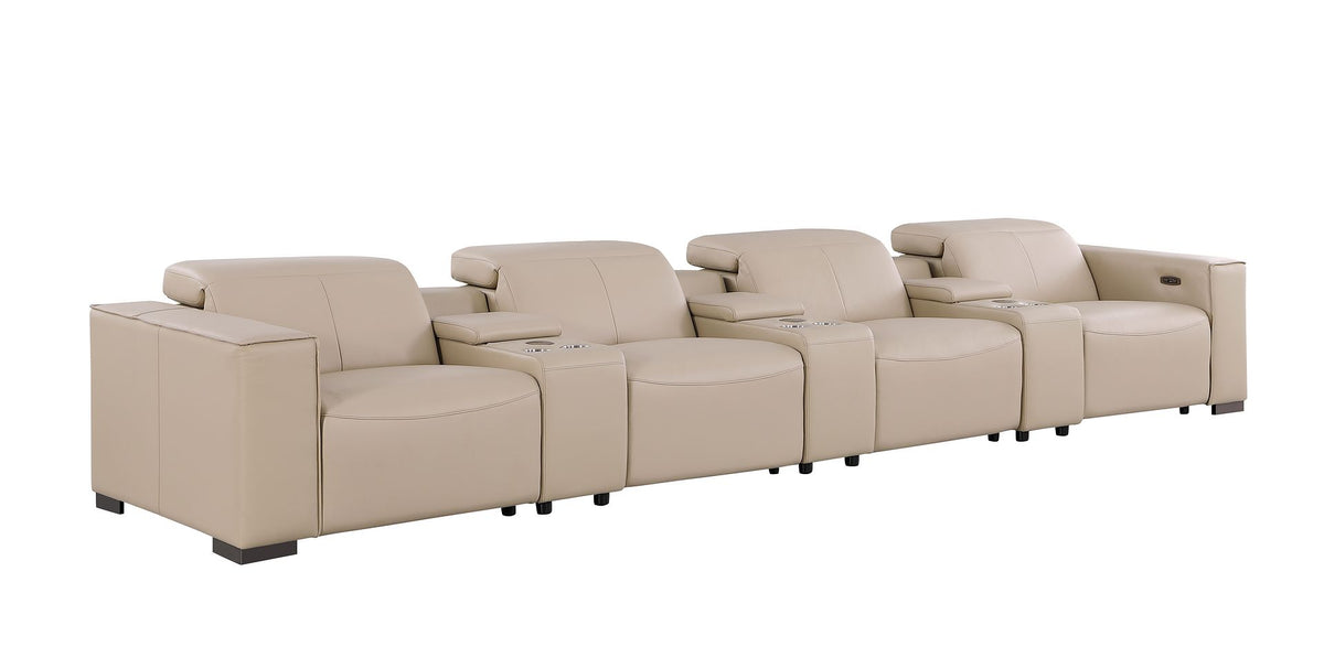 1208 7 Piece Leather Sofa with 4 Power Recliners and Power Headrests - Beige - SKU 1208-BEIGE-S-7.4-HT - view 5