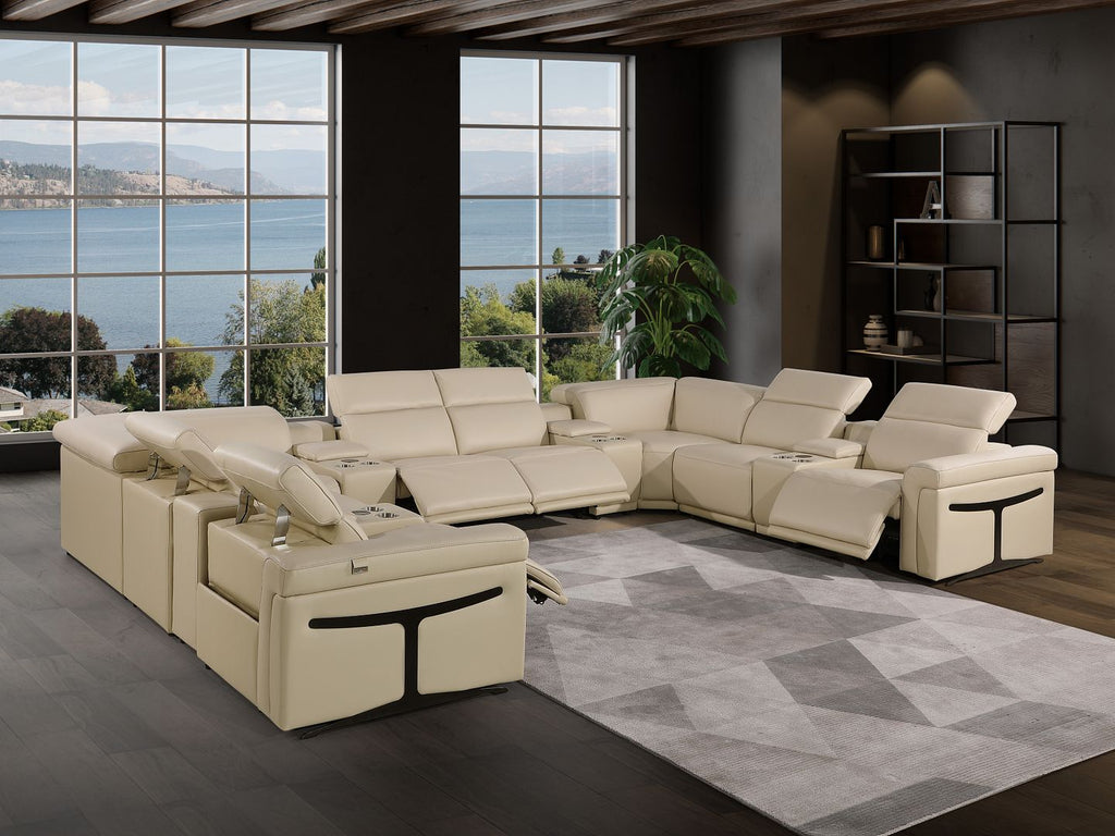1126 Divanitalia 12-Piece U-Shaped Sectional Sofa in Top Grain Italian Leather with 4 Power Recliners & Power Headrests - Beige - SKU 1126-BEIGE-12PC-4PWR-U-SECTIONAL-GROUP - view 2