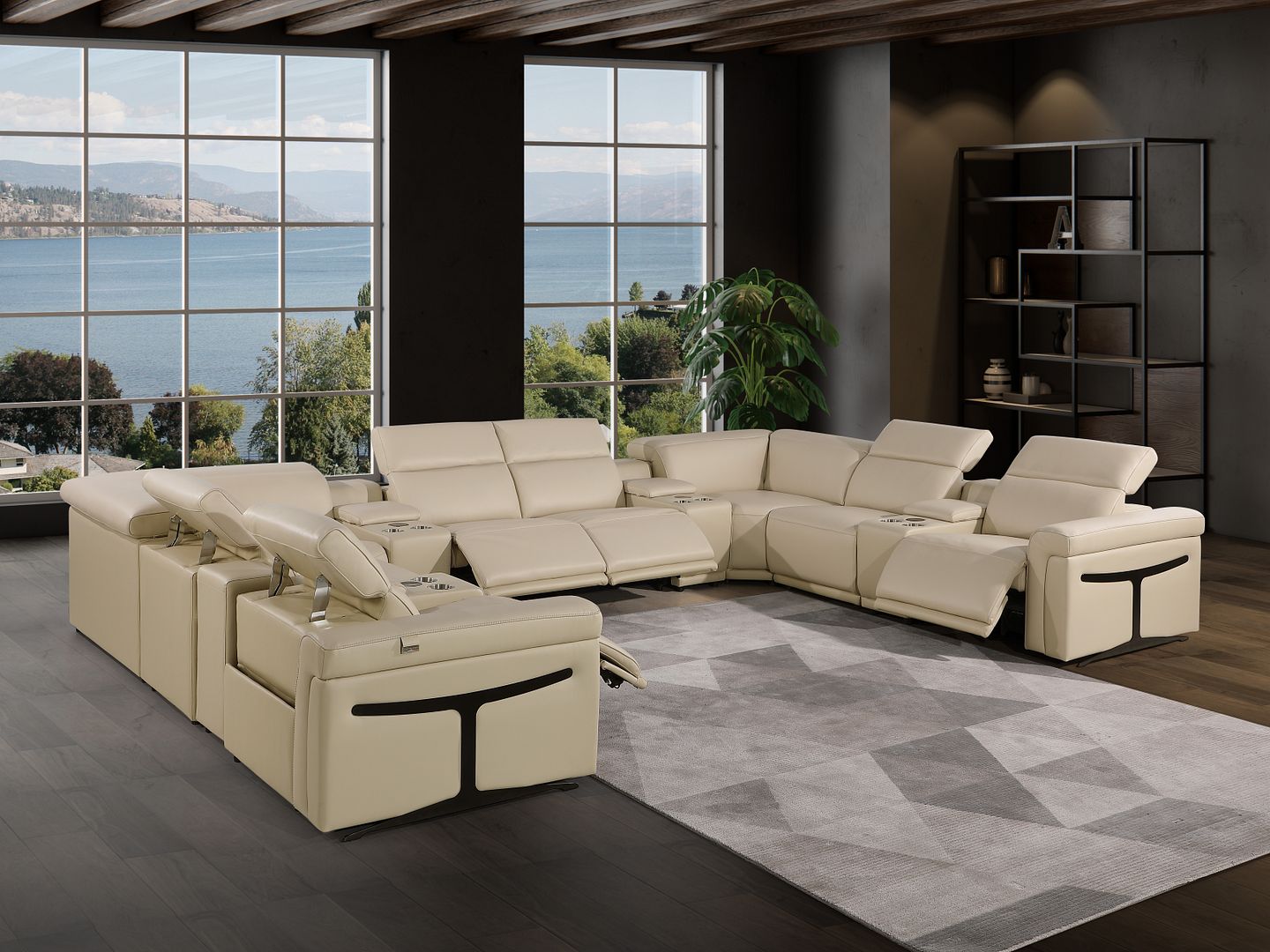 1126 Divanitalia 12-Piece U-Shaped Sectional Sofa in Top Grain Italian Leather with 4 Power Recliners & Power Headrests - Beige - SKU 1126-BEIGE-12PC-4PWR-U-SECTIONAL-GROUP - view 2