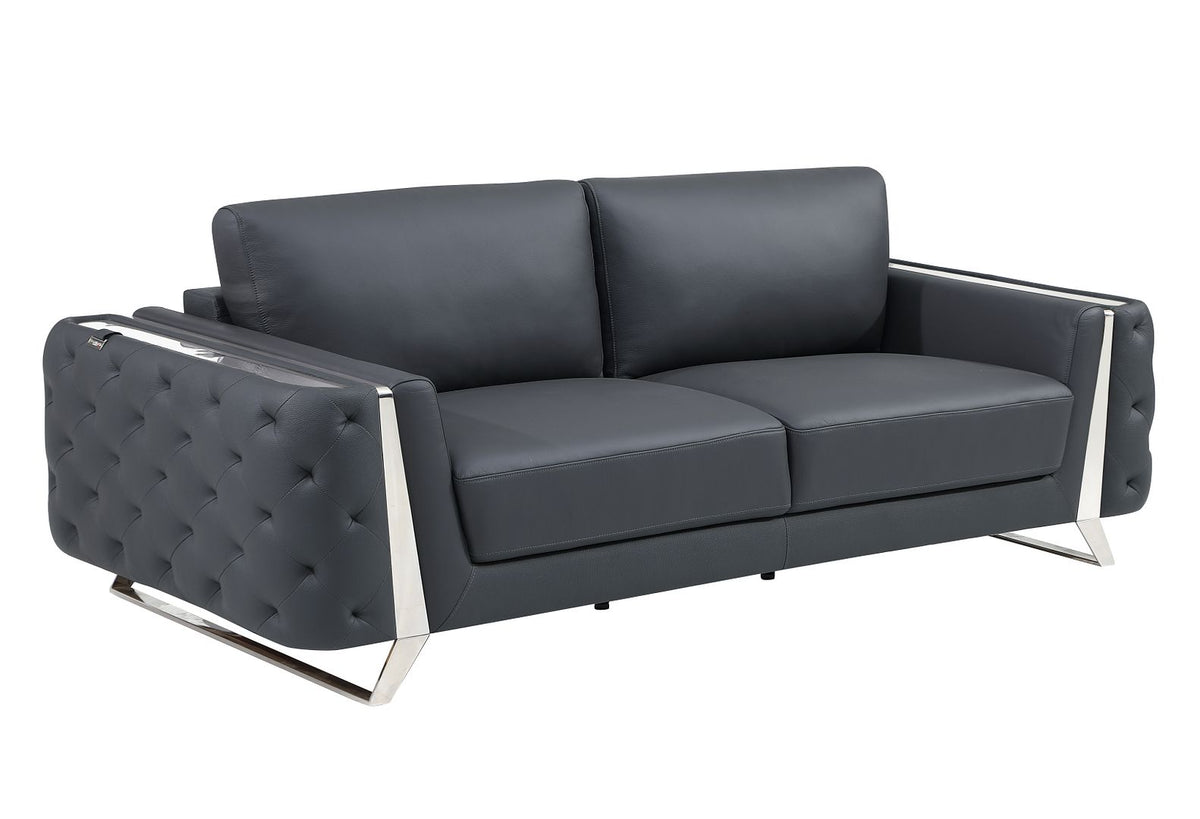 1050 Divanitalia 2-Piece Sofa Set in Top-grain Italian Leather - Dark Grey - SKU 1050-DK-GRAY-3PC - view 4