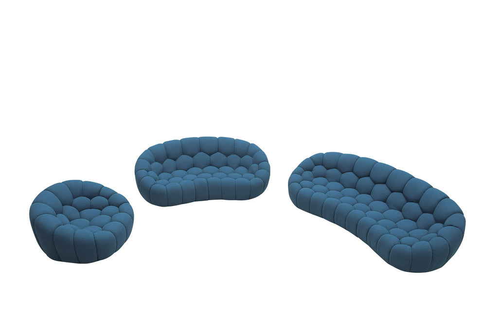 Yolonda - Modern Curved Dark Teal Fabric Sofa Set
