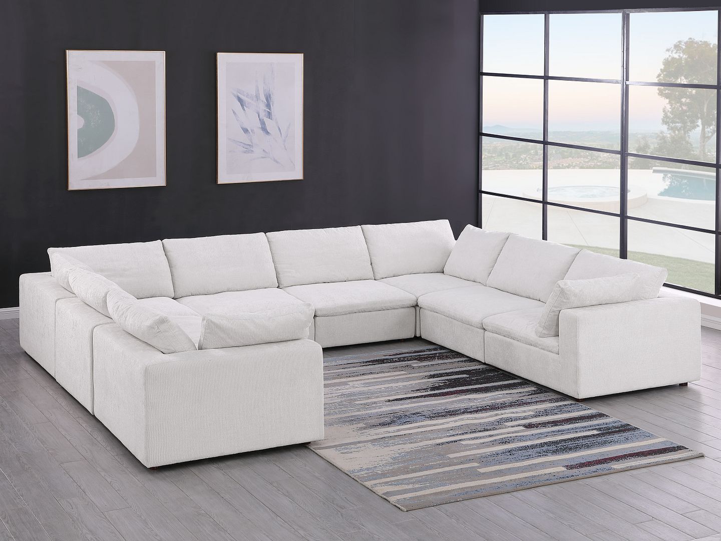 1100 Divanitalia 8-Piece U-Shaped Sectional Sofa in Top-grain Italian Leather - Pearl