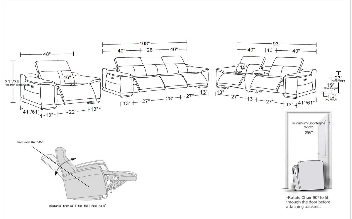 9762 Divanitalia 7-Piece Modular Power Reclining Sofa, Loveseat and Chair Set with 6 Power Recliners in Top Grain Italian Leather - White - SKU 9762-WHITE-7.6-HT-3PC - view 17