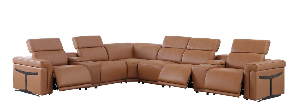 1126 Divanitalia 8-Piece L-Shaped Sectional Sofa in Top Grain Italian Leather with 3 Power Recliners & Power Headrests - Cognac - SKU 1126-COGNAC-SEC-8PC-3PWR-SECTIONAL-GROUP - view 4