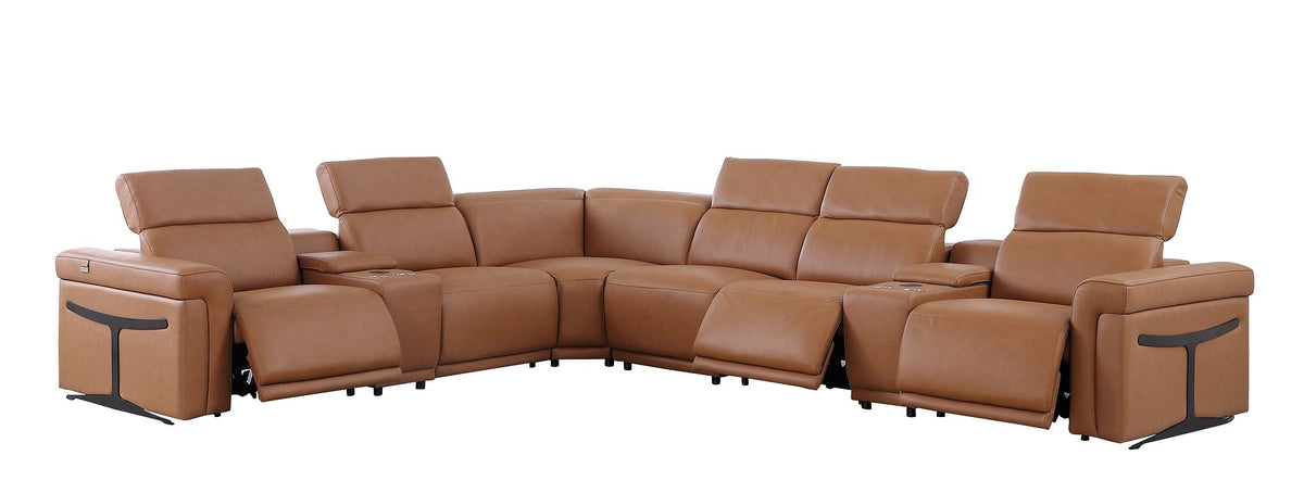 1126 Divanitalia 8-Piece L-Shaped Sectional Sofa in Top Grain Italian Leather with 3 Power Recliners & Power Headrests - Cognac - SKU 1126-COGNAC-SEC-8PC-3PWR-SECTIONAL-GROUP - view 4
