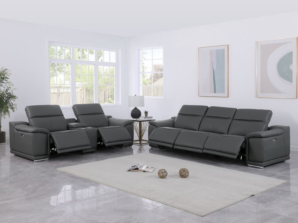 9762 Divanitalia 6-Piece Modular Power Reclining Sofa and Console Loveseat Set with 5 Power Recliners in Top Grain Italian Leather - Dark Grey - SKU 9762-DK-GREY-6.5-HT - view 2