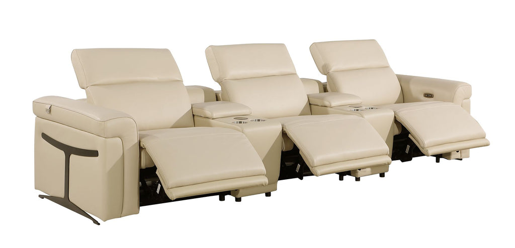 1126 Divanitalia 5-Piece Modular Power Reclining Sofa in Top Grain Italian Leather with 3 Power Recliners & Power Headrests
