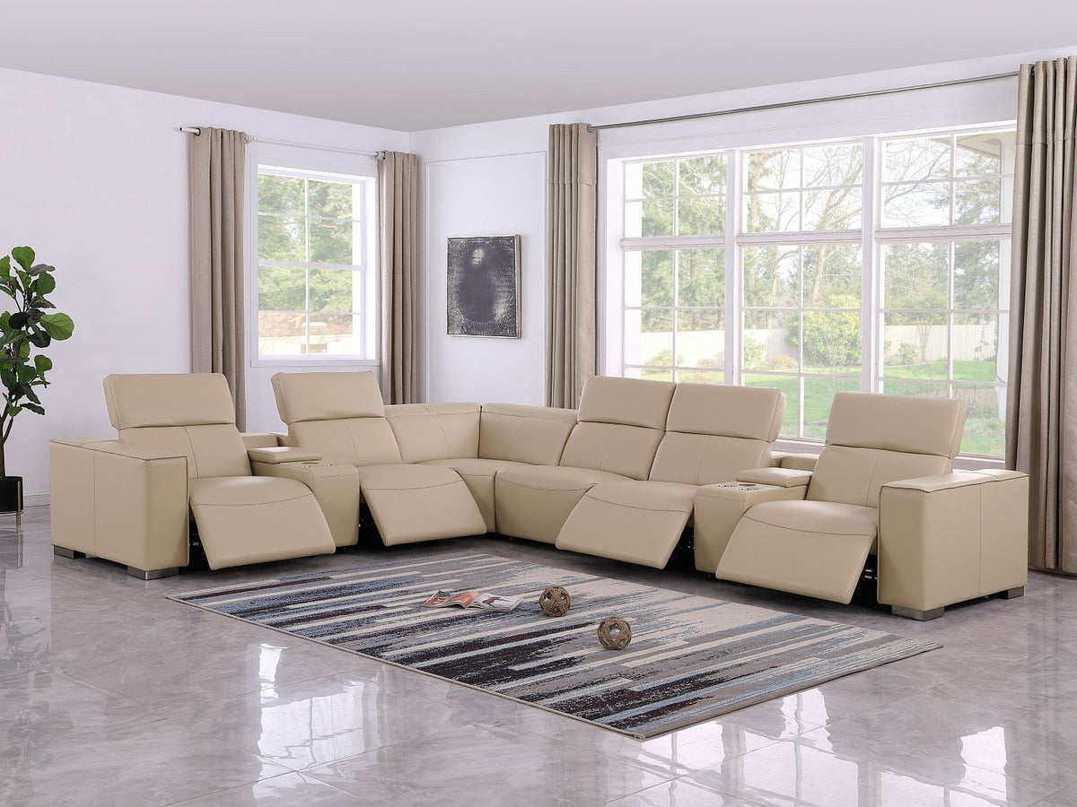 1208 8 Piece L-Shaped Leather Sectional Sofa with 4 Power Recliners & Power Headrests - Beige - SKU 1208-BEIGE-8PC-4PWR-SECTIONAL- GROUP - view 2