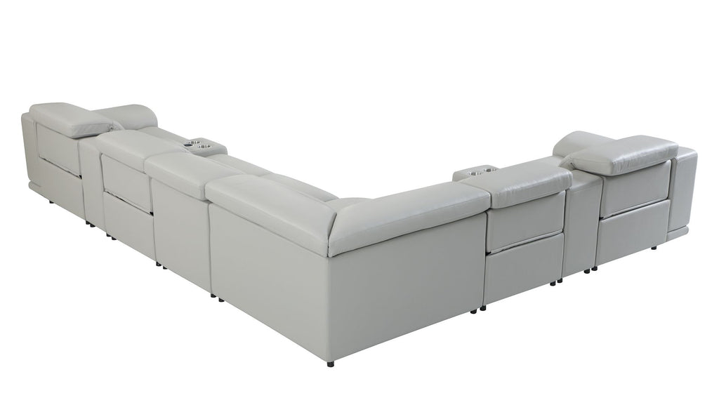 9762 Divanitalia 8-Piece L-Shaped Top Grain Italian Leather Sectional Sofa with 4 Power Recliners