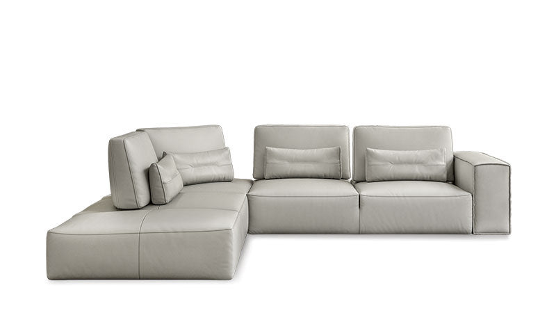 Lamod Italia Hollywood - Italian Light Grey Leather LAF Chaise Sectional Sofa – Additional View