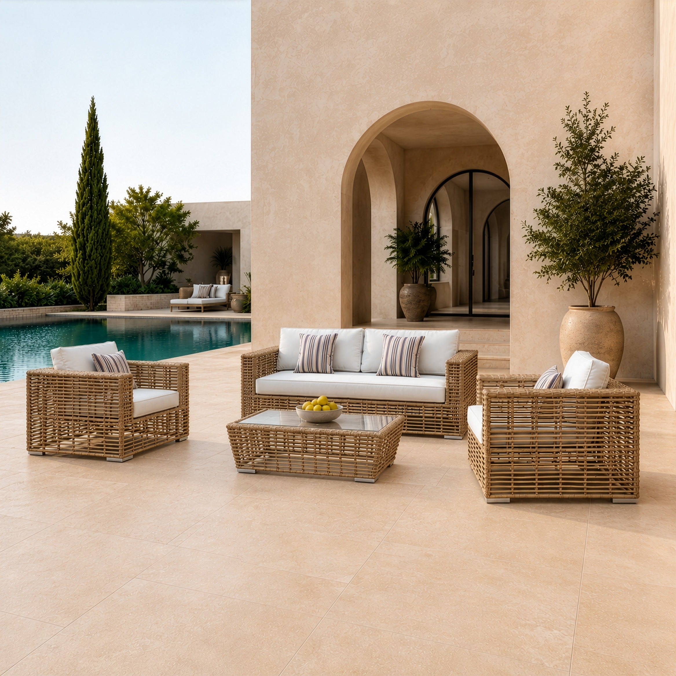Ko Tao - Outdoor Beige + Wicker Sofa