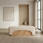 Mayfair - Contemporary Beige Fabric + Burl Bench Ottoman