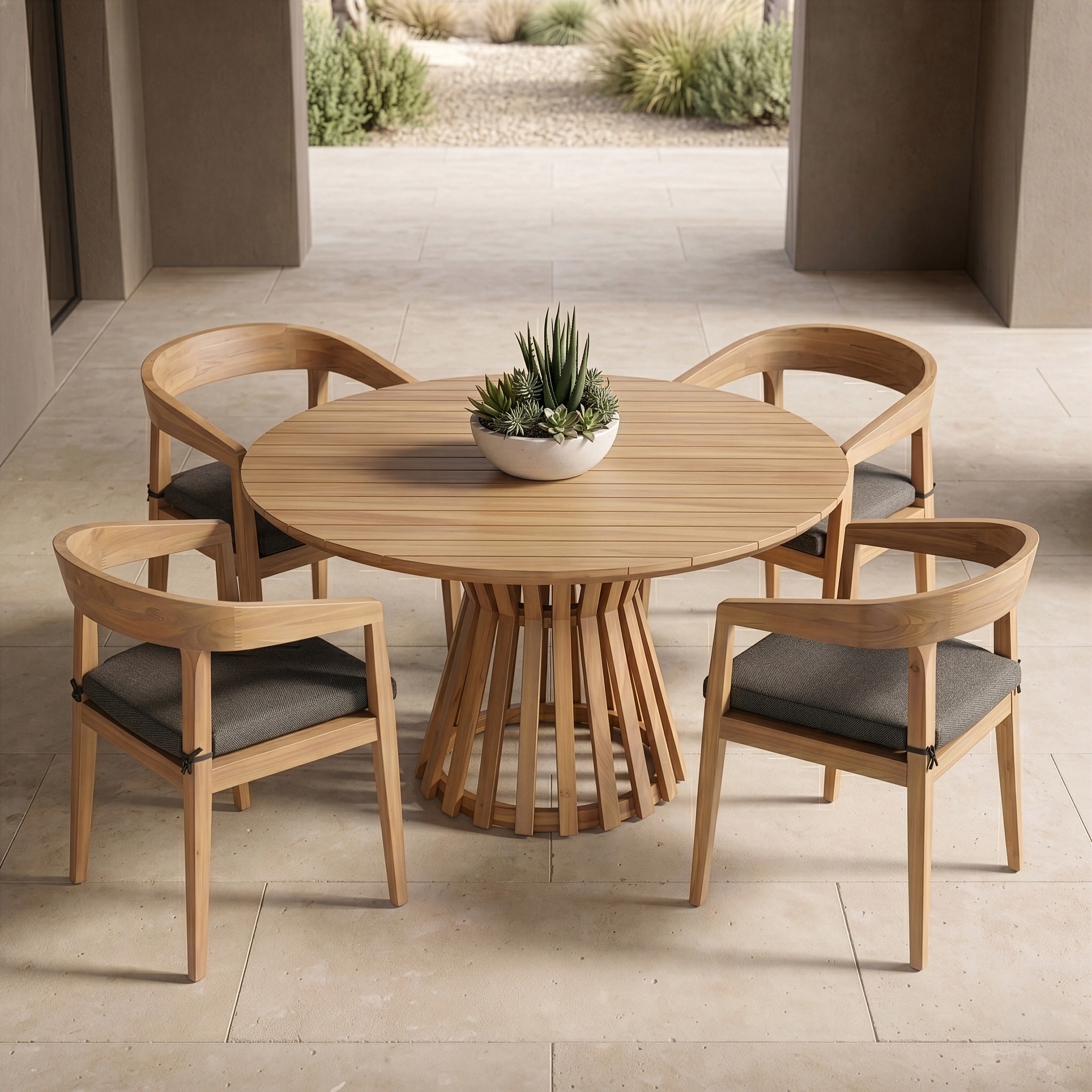 Sintra - Outdoor Grey + Eucalyptus Round Dining Table Set