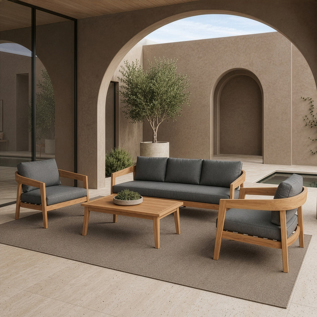 Sintra - Outdoor Grey Fabric + Eucalyptus Sofa Set