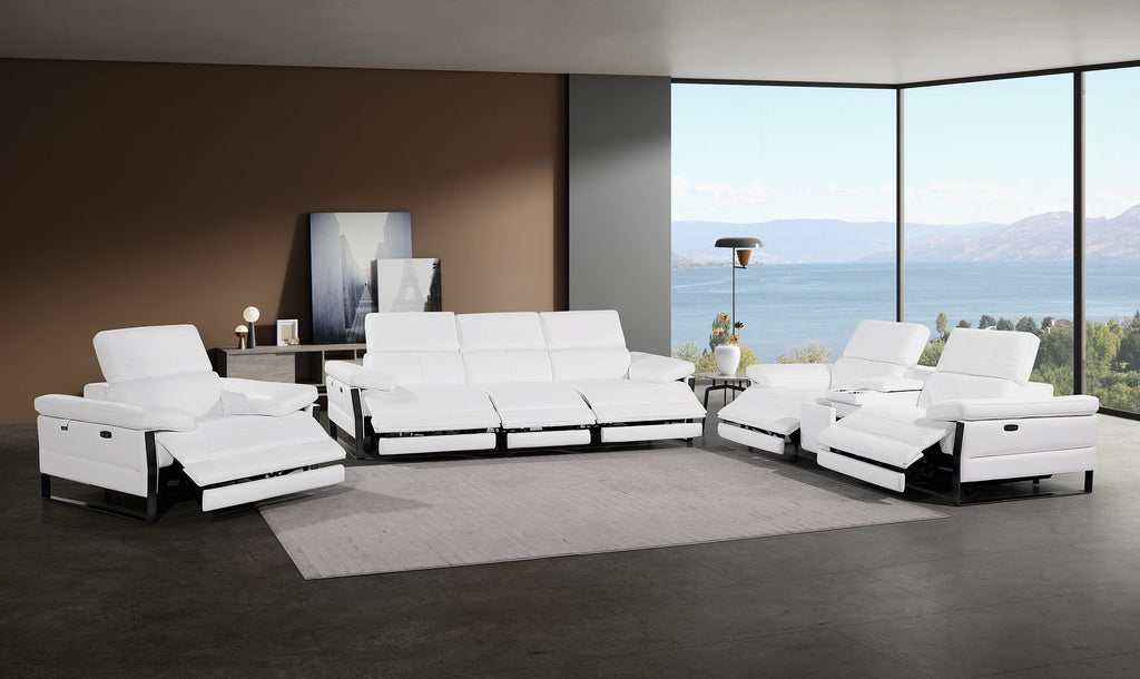 1246 Divanitalia Modular Power Triple Reclining Sofa, Console Loveseat, and Chair Set with Power Headrests - Top Grain Italian Leather - White - SKU 1246-WHITE-7.6-HT-3PC - view 2