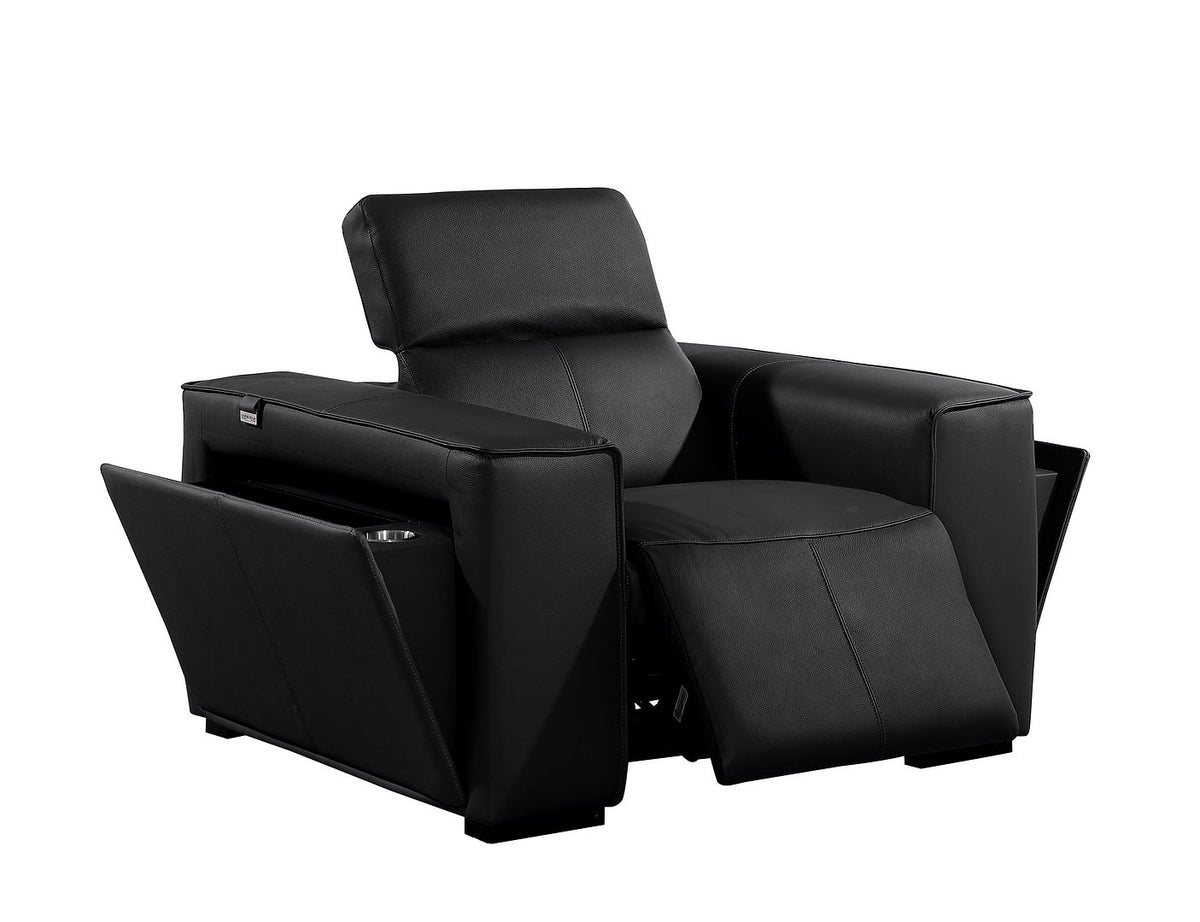 1224 Divanitalia 6-Piece Modular Power Reclining Sofa, Loveseat & Chair Set in Top Grain Italian Leather with 6 Power Recliners & Power Headrests - Black - SKU 1224-BLACK-6.6-HT-3PC - view 10