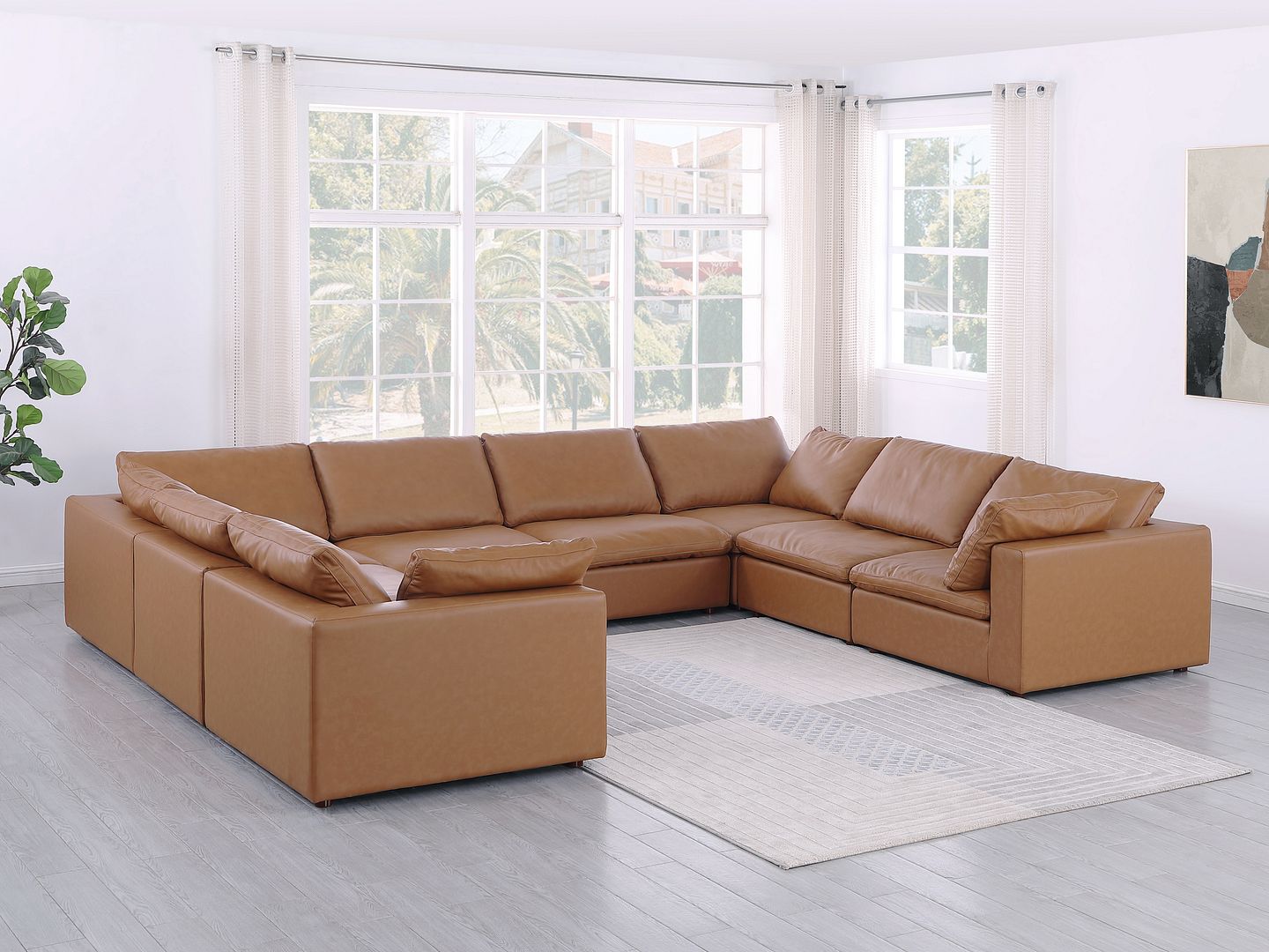 1100 Divanitalia 8-Piece U-Shaped Sectional Sofa in Top-grain Italian Leather - Cognac