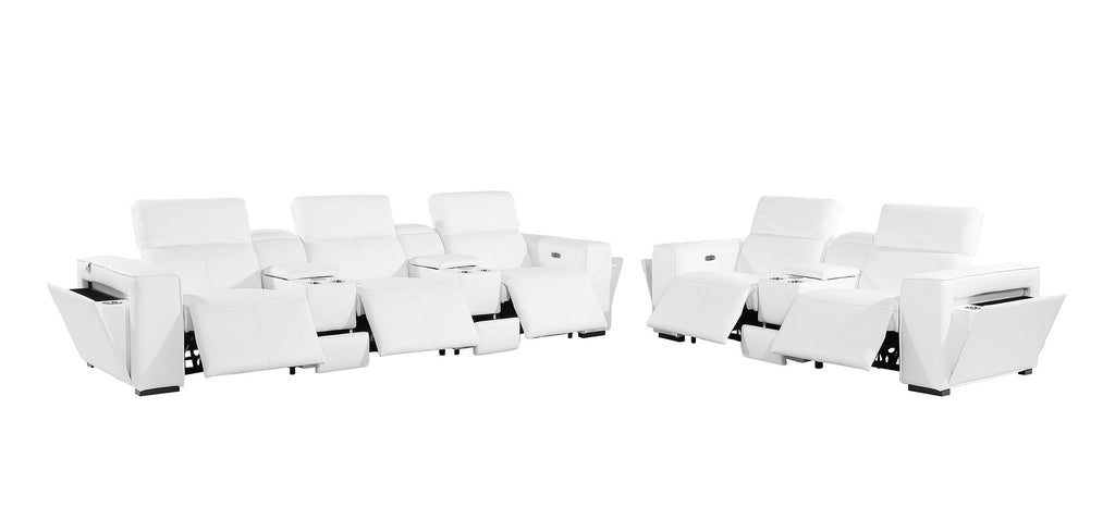 1224 Divanitalia 8-Piece Modular Power Reclining Sofa & Loveseat Set in Top Grain Italian Leather with 5 Power Recliners & Power Headrests - White - SKU 1224-WHITE-8.5-HT-2PC - view 5