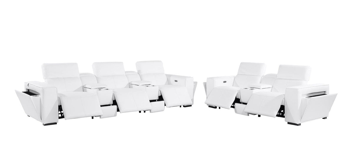1224 Divanitalia 8-Piece Modular Power Reclining Sofa & Loveseat Set in Top Grain Italian Leather with 5 Power Recliners & Power Headrests - White - SKU 1224-WHITE-8.5-HT-2PC - view 5