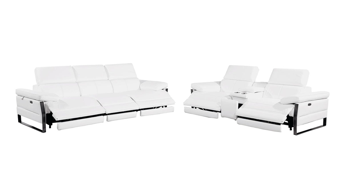 1246 Divanitalia Modular Power Triple Reclining Sofa and Console Loveseat Set with Power Headrests - Top Grain Italian Leather - White - SKU 1246-WHITE-6.5-HT-2PC - view 4