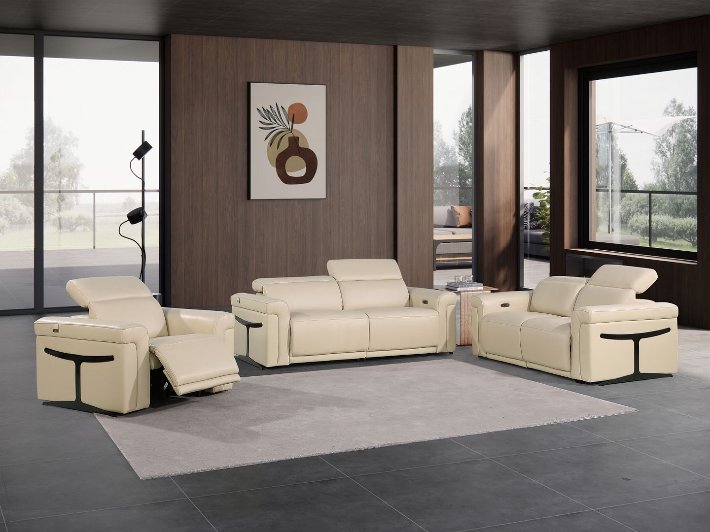 1126 Divanitalia Power Reclining Sofa, Loveseat & Chair Set in Top Grain Italian Leather with 5 Power Recliners & Power Headrests - Beige
