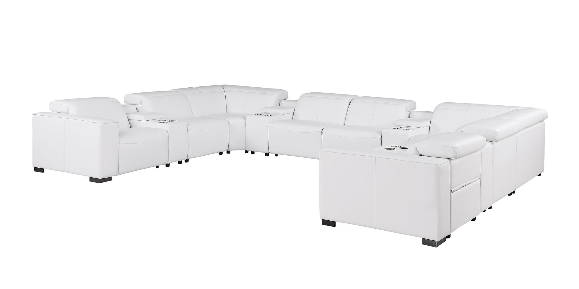 1208 12 Piece U-Shaped Leather Sectional Sofa with 4 Power Recliners & Power Headrest