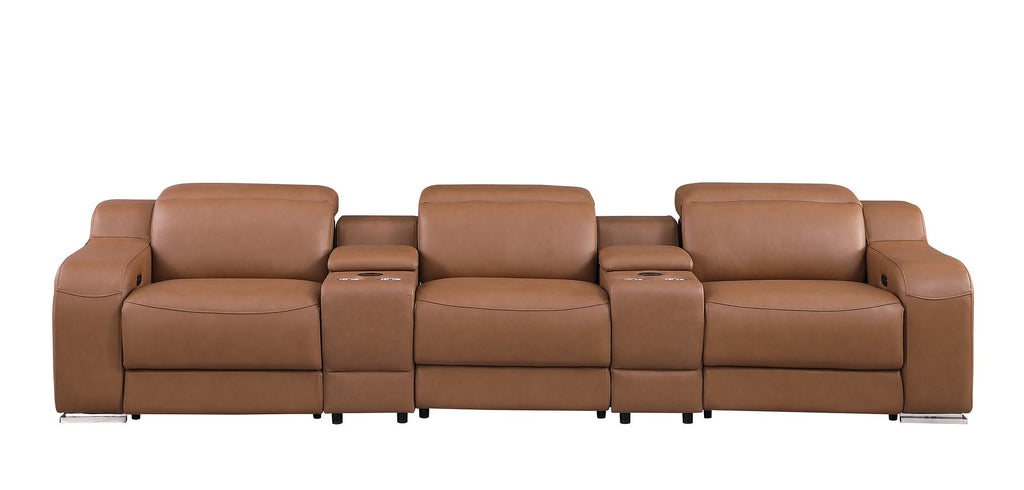 1116 Divanitalia 5-Piece Modular Power Reclining Sofa in Top Grain Italian Leather with 3 Power Recliners & Power Headrests