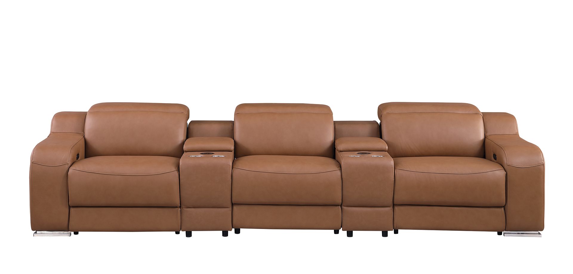 1116 Divanitalia 5-Piece Modular Power Reclining Sofa in Top Grain Italian Leather with 3 Power Recliners & Power Headrests