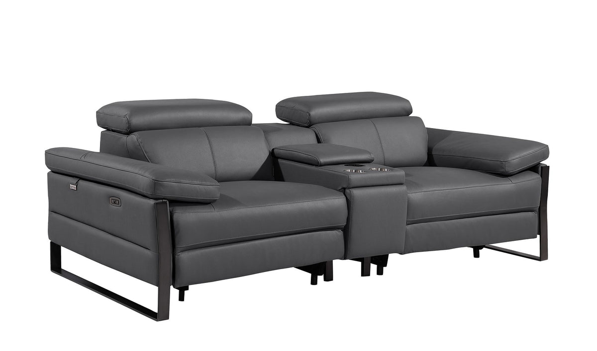 1246 Divanitalia Modular Power Triple Reclining Sofa, Console Loveseat, and Chair Set with Power Headrests - Top Grain Italian Leather - Dark Grey - SKU 1246-DK-GREY-7.6-HT-3PC - view 7