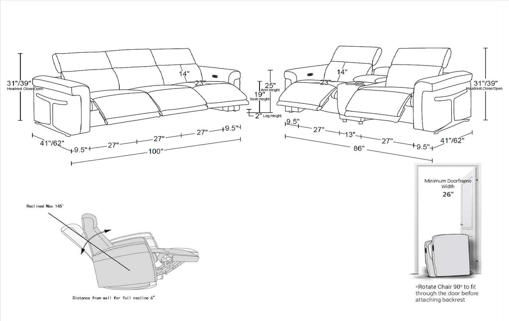 1126 Divanitalia 6-Piece Modular Power Reclining Sofa and Console Loveseat Set in Top Grain Italian Leather with 5 Power Recliners & Power Headrests - Cognac - SKU 1126-COGNAC-6.5-HT - view 17