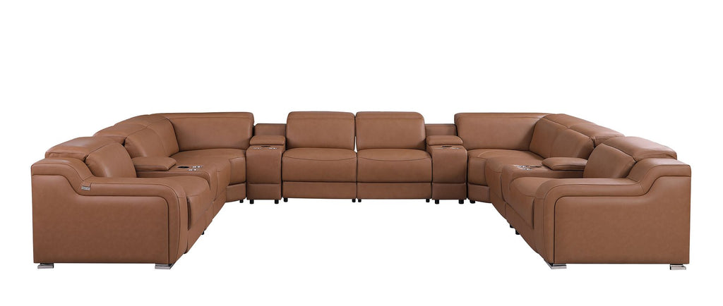 1116 Divanitalia 12-Piece U-Shaped Sectional Sofa in Top Grain Italian Leather with 4 Power Recliners & Power Headrests