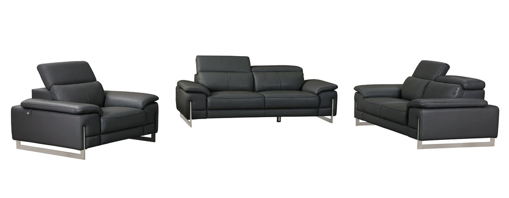636 Divanitalia 3-Piece Sofa Set with Adjustable Headrest in Top-grain Italian Leather - Dark Grey - SKU 636- DARK GRAY 3PC (S/L/CH) - GROUP - view 2