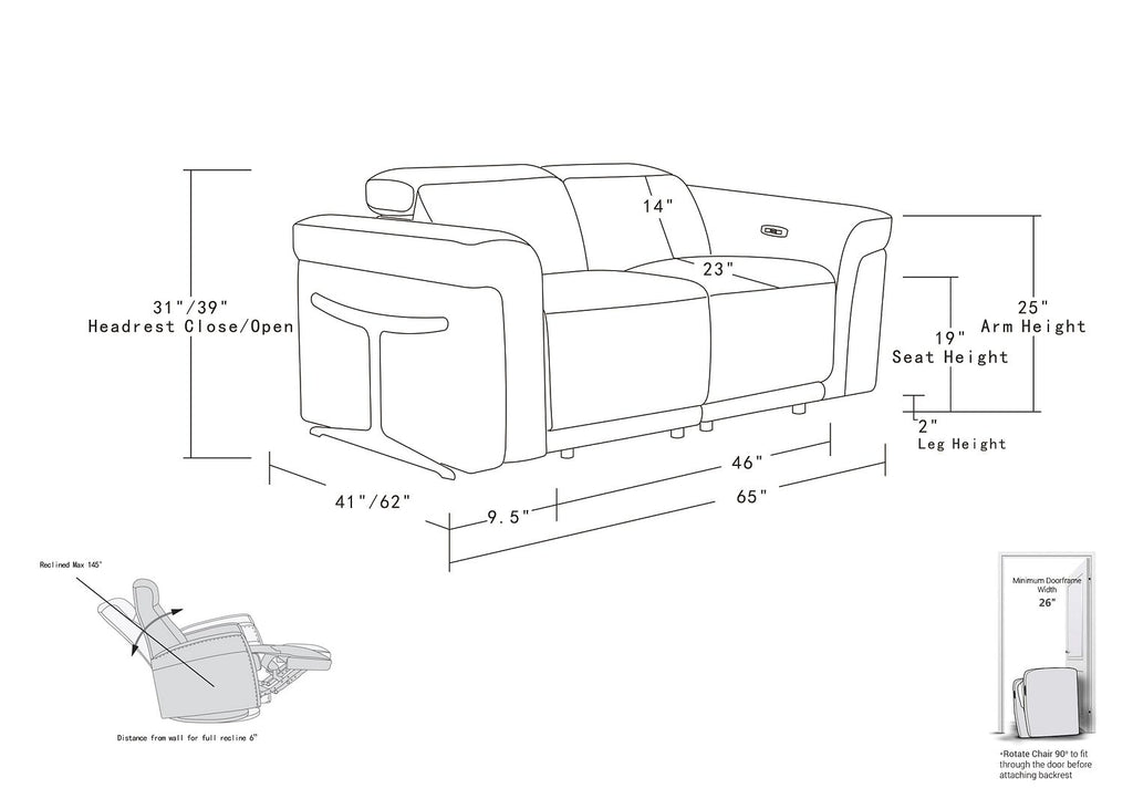 1126 Divanitalia Power Reclining Loveseat in Top Grain Italian Leather with 2 Power Recliners & Power Headrests