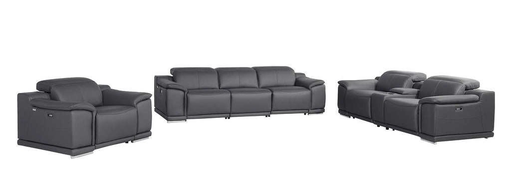 9762 Divanitalia 7-Piece Modular Power Reclining Sofa, Loveseat and Chair Set with 5 Power Recliners in Top Grain Italian Leather - Dark Grey - SKU 9762-DK-GREY-7.5-HT-3PC - view 3