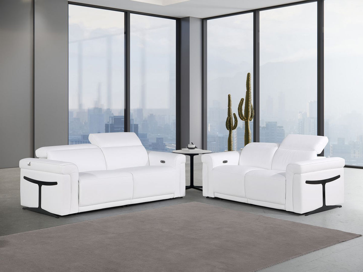 1126 Divanitalia Power Reclining Sofa and Loveseat Set in Top Grain Italian Leather with 4 Power Recliners & Power Headrests - White - SKU 1126-WHITE-2PC