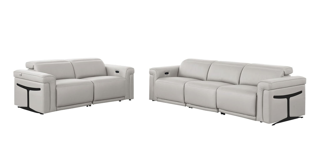 1126 Divanitalia 5-Piece Modular Power Reclining Sofa and Loveseat Set in Top Grain Italian Leather with 4 Power Recliners & Power Headrests - Light Grey - SKU 1126-LT_GREY-5.4-HT-2PC - view 3