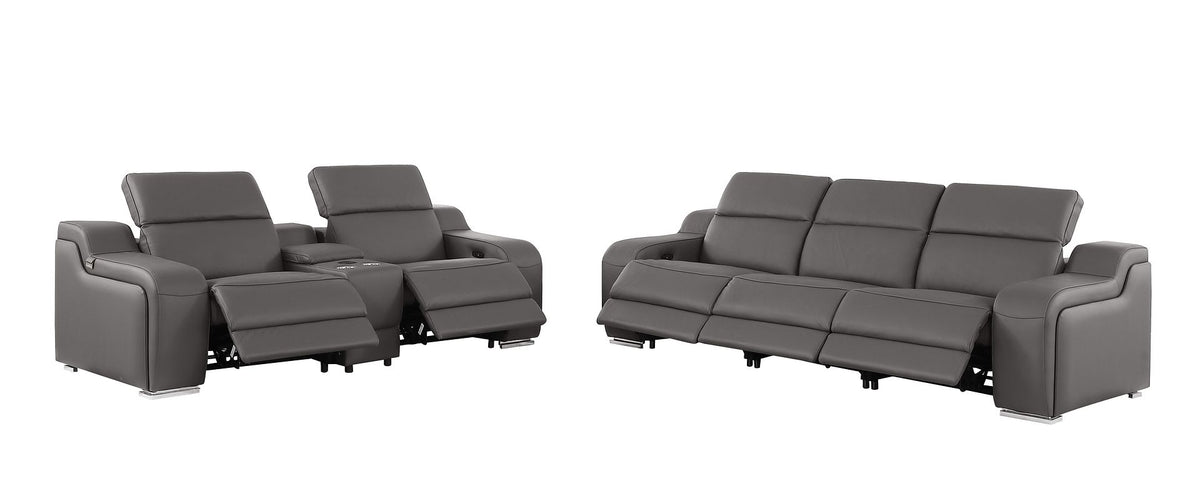 1116 DivanItalia 6-Piece Modular Power Reclining Sofa and Console Loveseat Set in Top Grain Italian Leather with 5 Power Recliners & Power Headrests - Dark Grey - SKU 1116-DK-GREY-6.5-HT - view 4