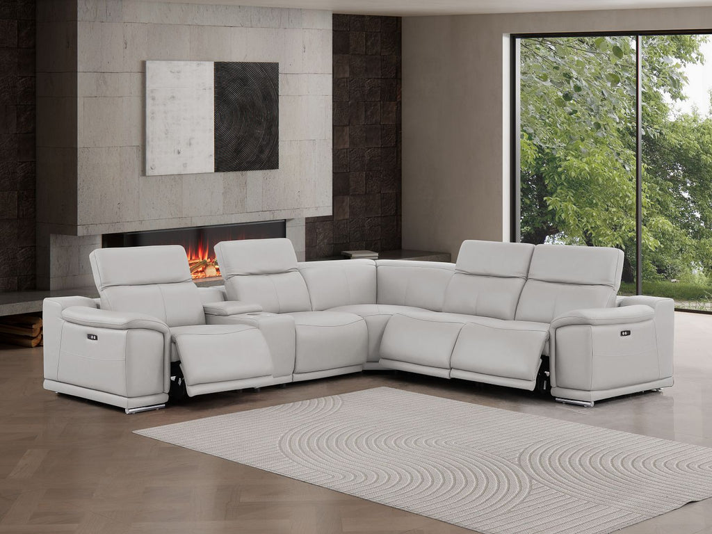 2679 6-Piece L-Shaped Power Reclining Sectional Sofa in Genuine Leather - 3 Recliners