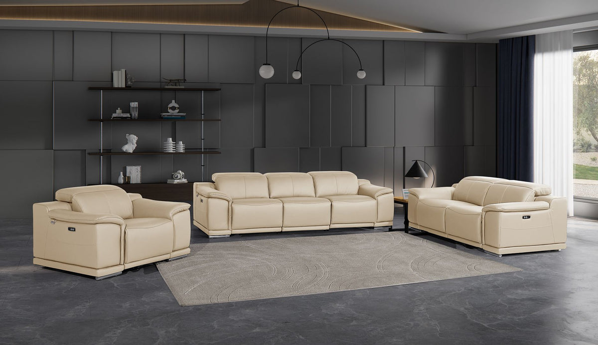 9762 Divanitalia 6-Piece Modular Power Reclining Sofa, Loveseat and Chair Set with 6 Power Recliners in Top Grain Italian Leather - Beige - SKU 9762-BEIGE-6.6-HT-3PC