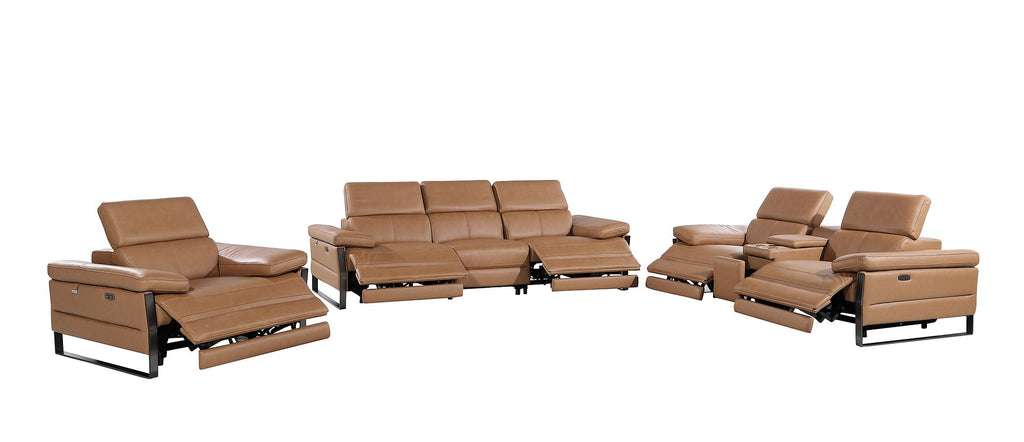 1246 Divanitalia Modular Power Dual Reclining Sofa, Console Loveseat, and Chair Set with Power Headrests - Top Grain Italian Leather - Cognac - SKU 1246-COGNAC-7.5-HT-3PC - view 4