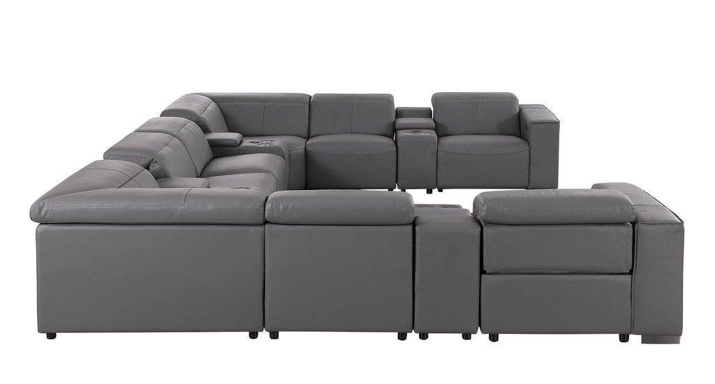 1208 12 Piece U-Shaped Leather Sectional Sofa with 4 Power Recliners & Power Headrest