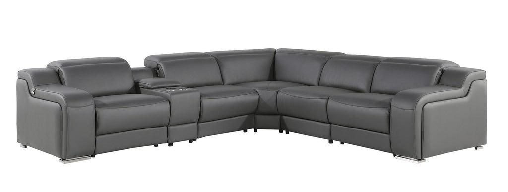 1116 Divanitalia 6-Piece L-Shaped Sectional Sofa in Top Grain Italian Leather with 3 Power Recliners & Power Headrests - Dark Grey - SKU 1116-DK-GREY-6PC-3PWR-SECTIONAL- GROUP - view 3